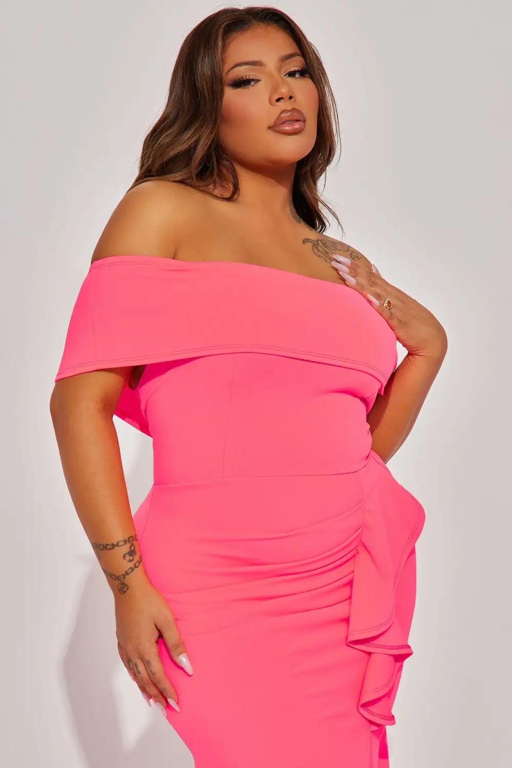 Nicole Off Shoulder Maxi Dress - Neon Coral