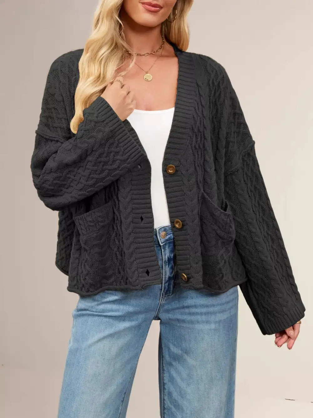 Cable Knit Button Down Cardigan