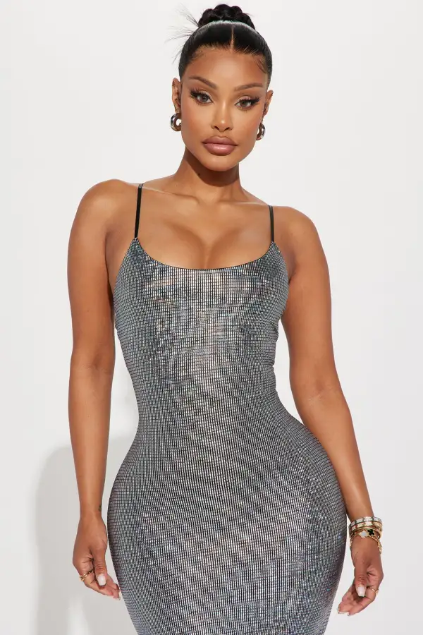 Leandra Metallic Midi Dress - Silver
