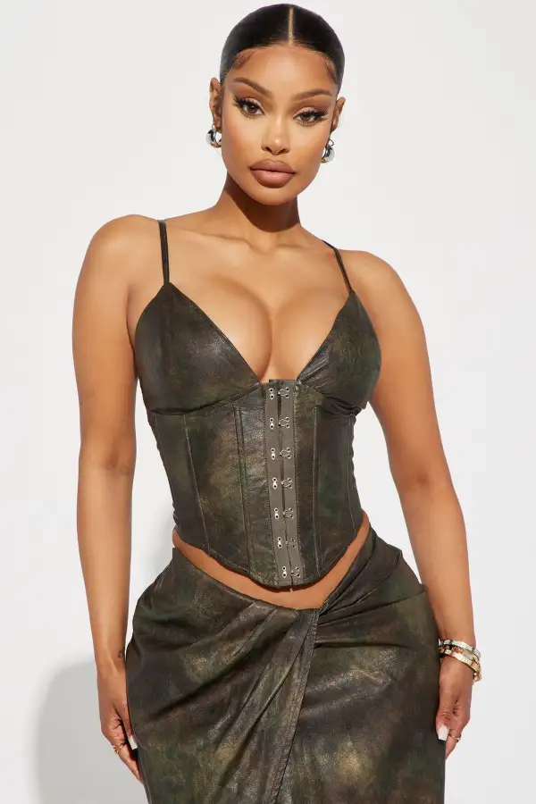 Hot Moves Faux Leather Skirt Set - Brown