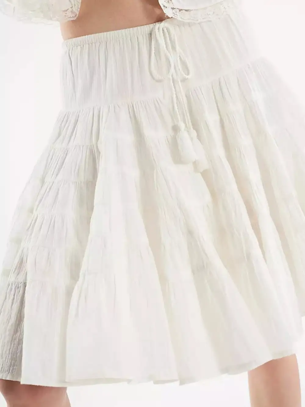 Smooth Drawstring Tiered Skirt