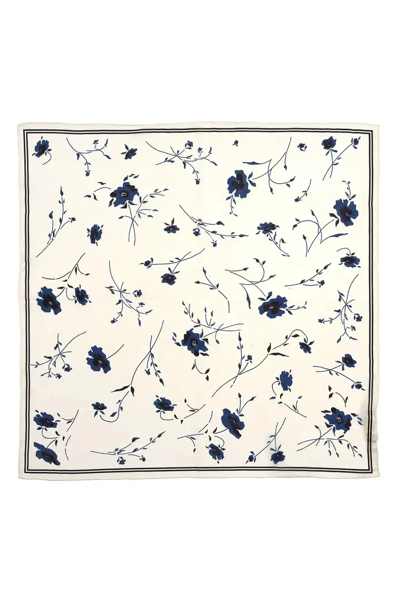 Indigo Floral Print Silk Square Scarf