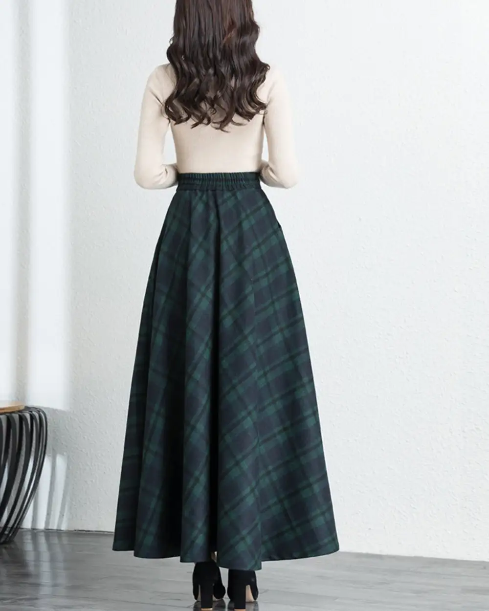 Relaxed Plaid Wool Maxi Skirt
