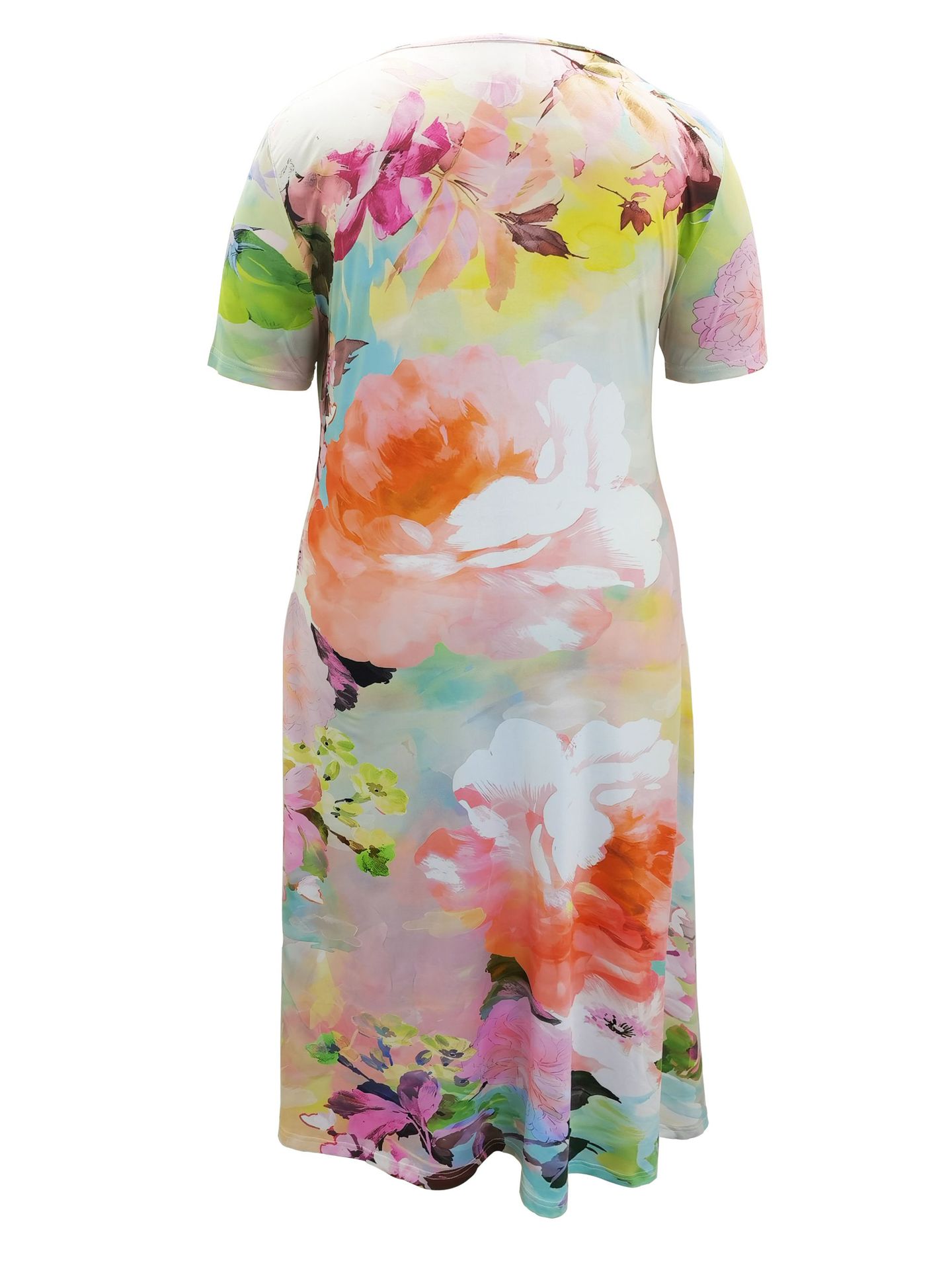 Plus Size Women Stylish Flower Print Short-Sleeved Dress