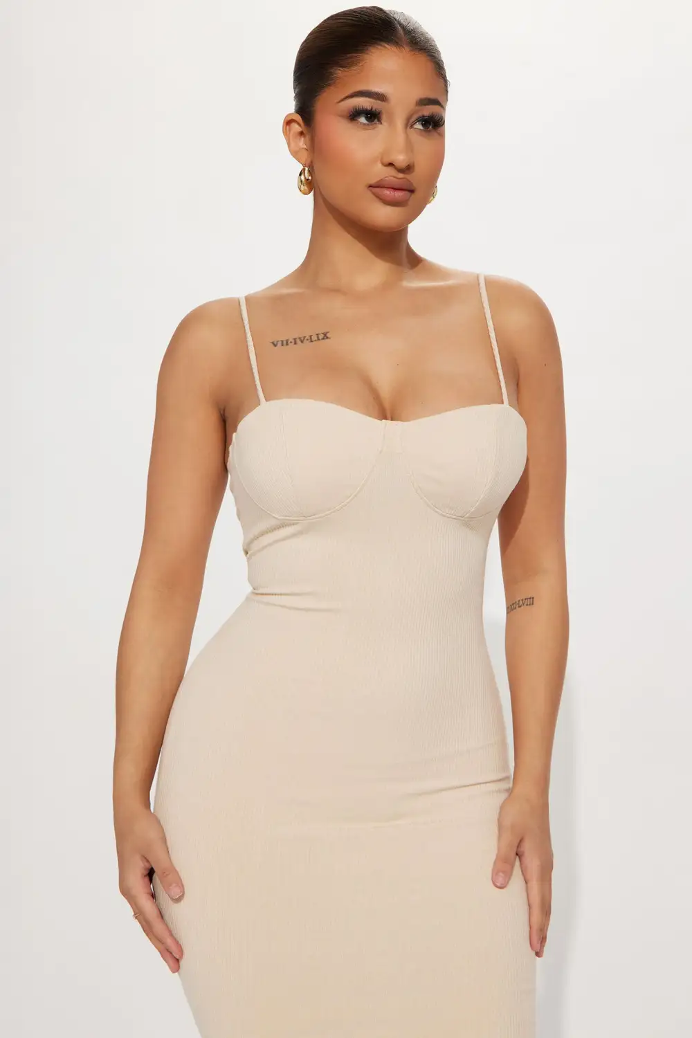 Ava Snatched Midi Dress - Cream