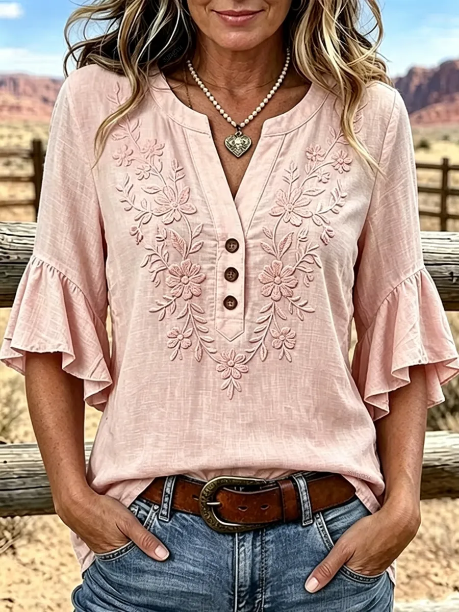 Women'S Casual Printed Hollow Top