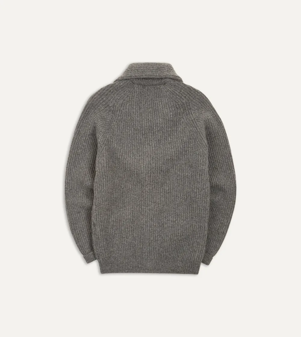 Casual Style Grey Lambswool Shawl Collar Cardigan