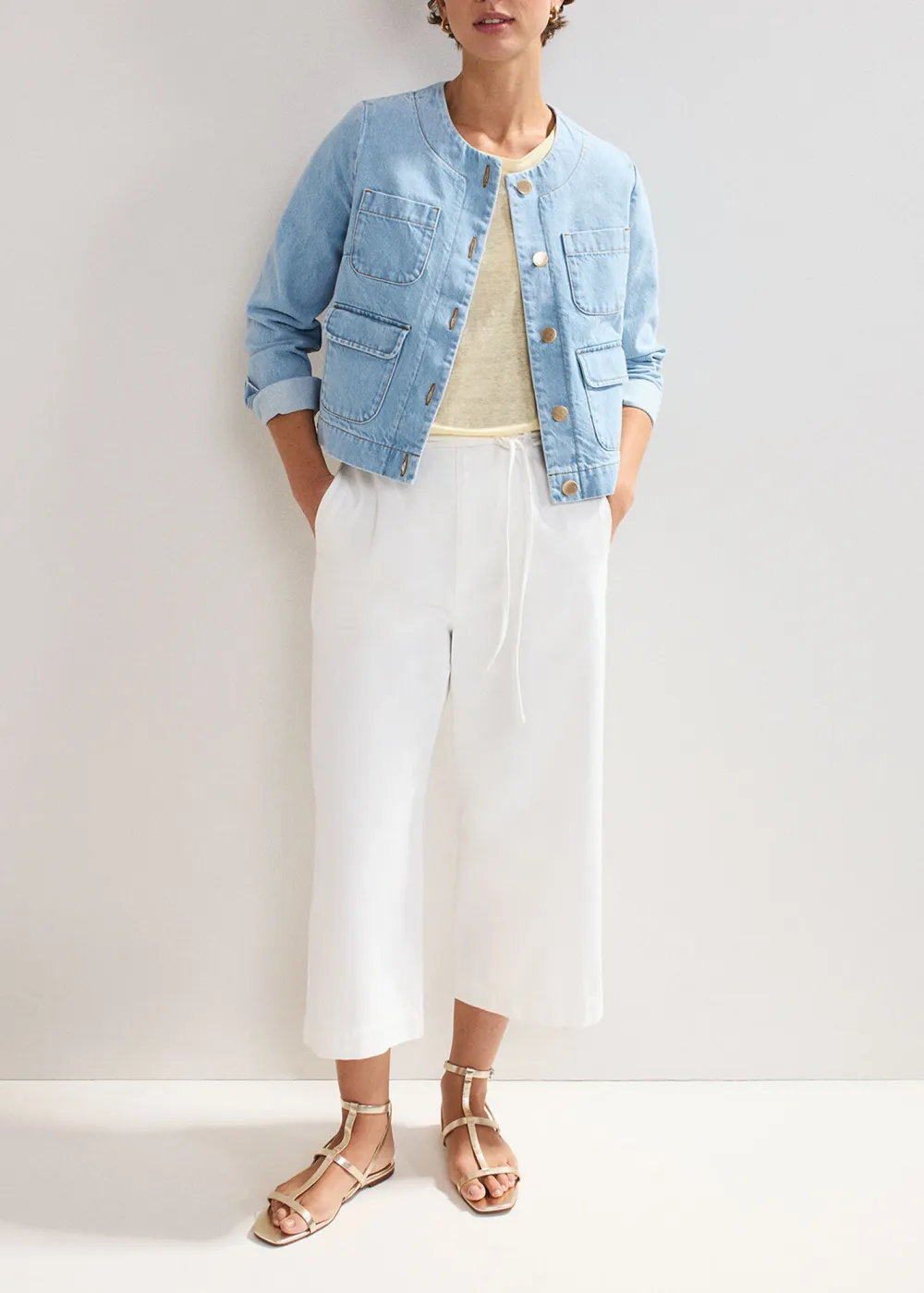 Casual All-Match Solid Color Linen Women's Round Neck Top