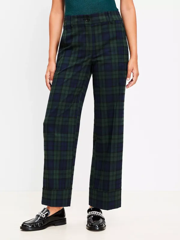 Straight Cropped Cuff Pant In Plaid Brushed Flannel