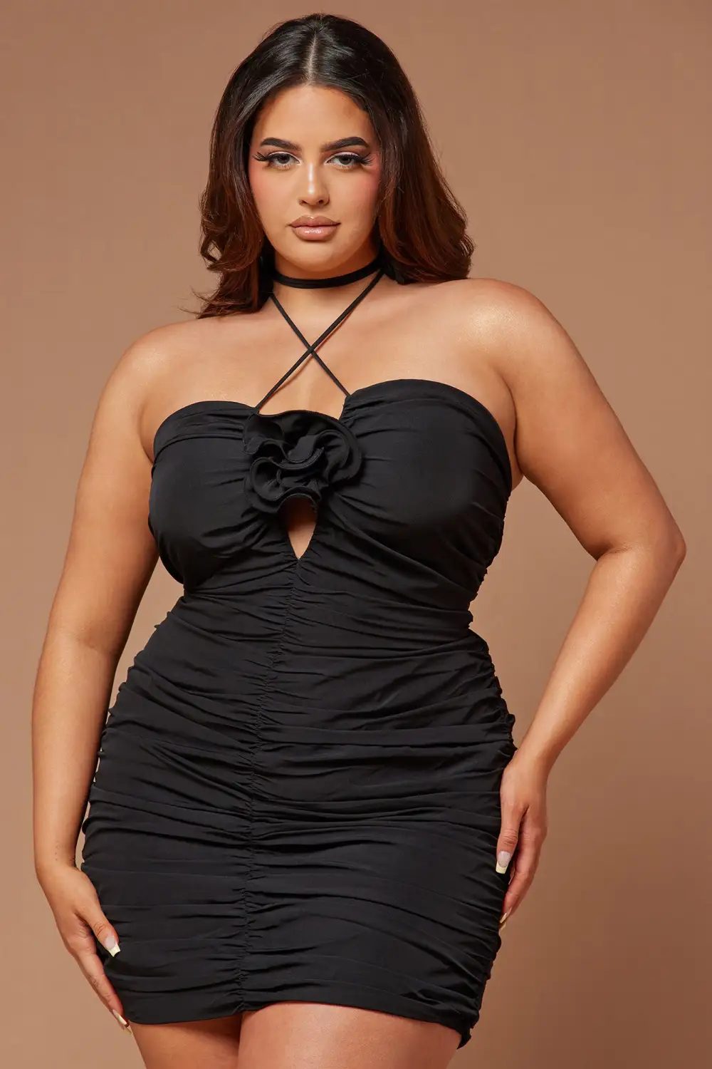 Rayla Rose Ruched Mini Dress - Black