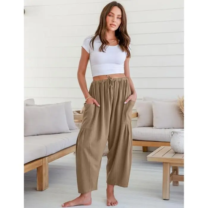High-Waist Wide-Leg Loose Casual Cotton Linen Pants