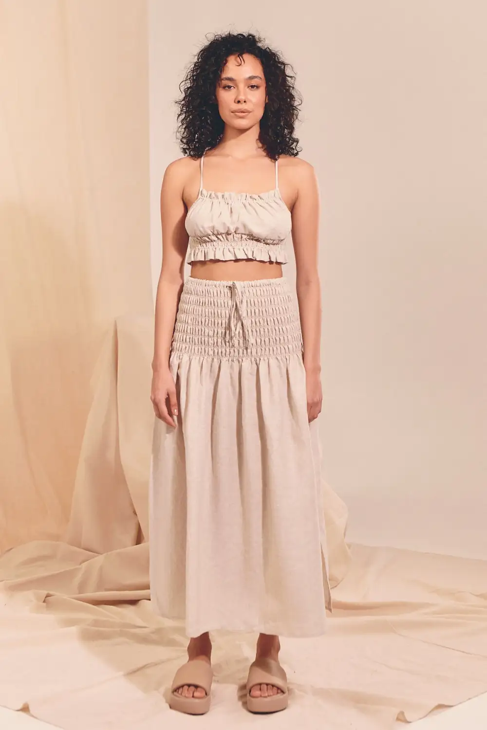 Cece Linen Crop- Natural Kiva