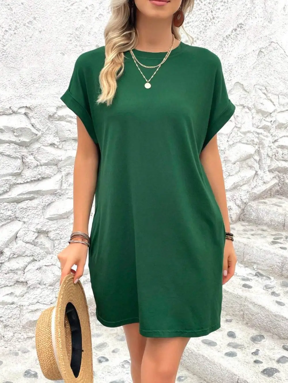 Easy Fit Round Neck Short Sleeve Mini Dress