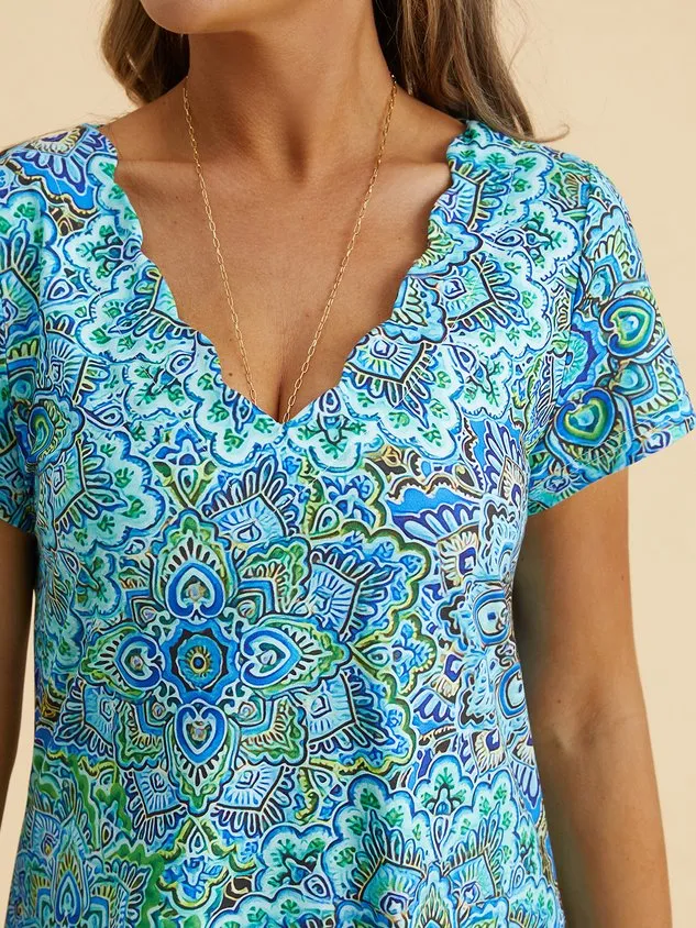 Paisley V Neck Loosen Short Sleeve Knit Dress