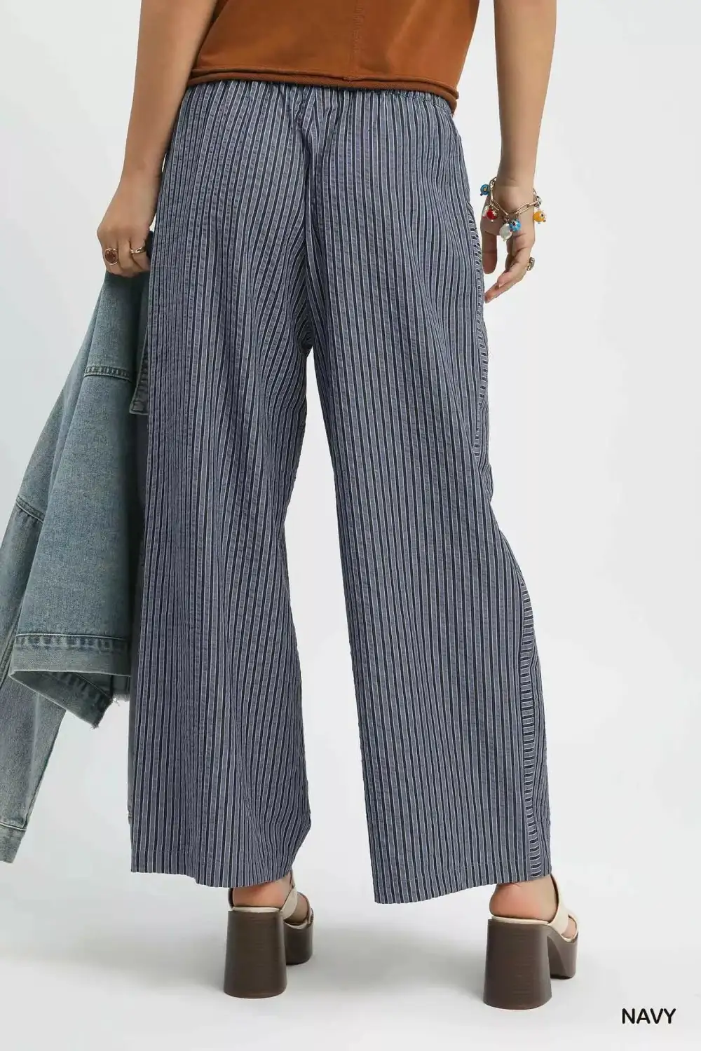 Drawstring Striped Wide Leg Pants