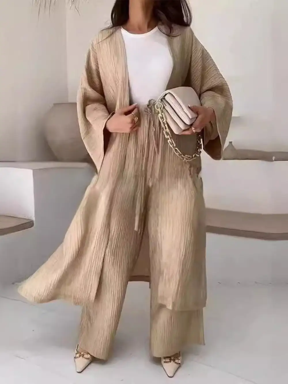 Textured Knit Cardigan and Pants Set