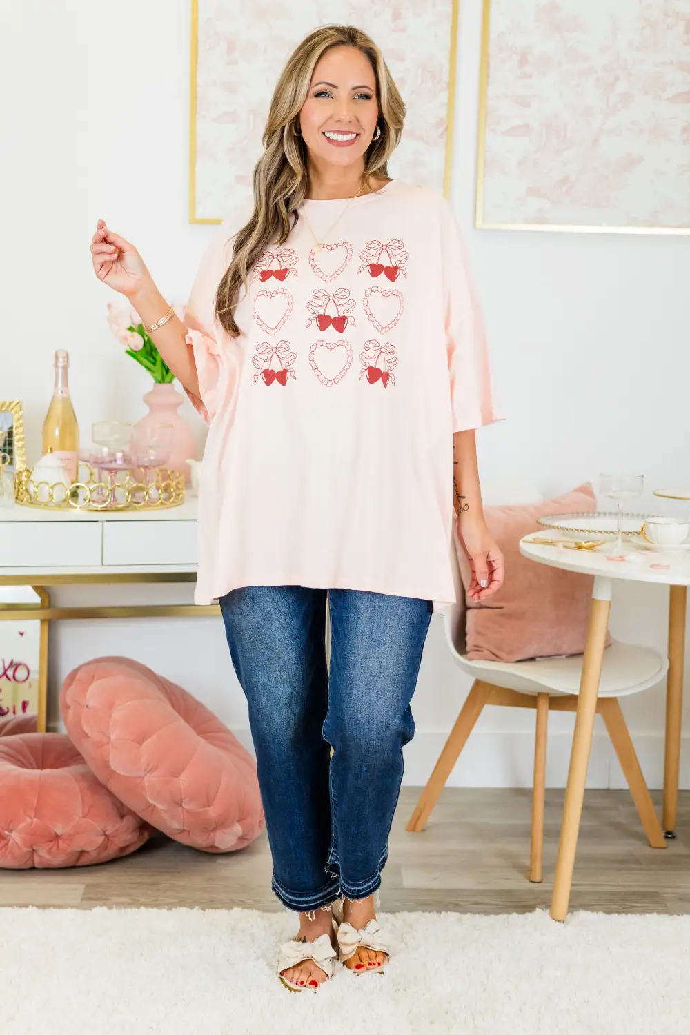 Favorite Valentine Boyfriend Tee, Cream Pink