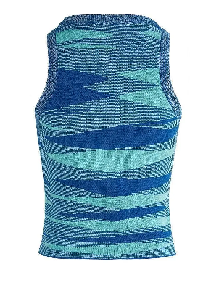 Crew-Neck Knit Jacquard Cropped Tank Top