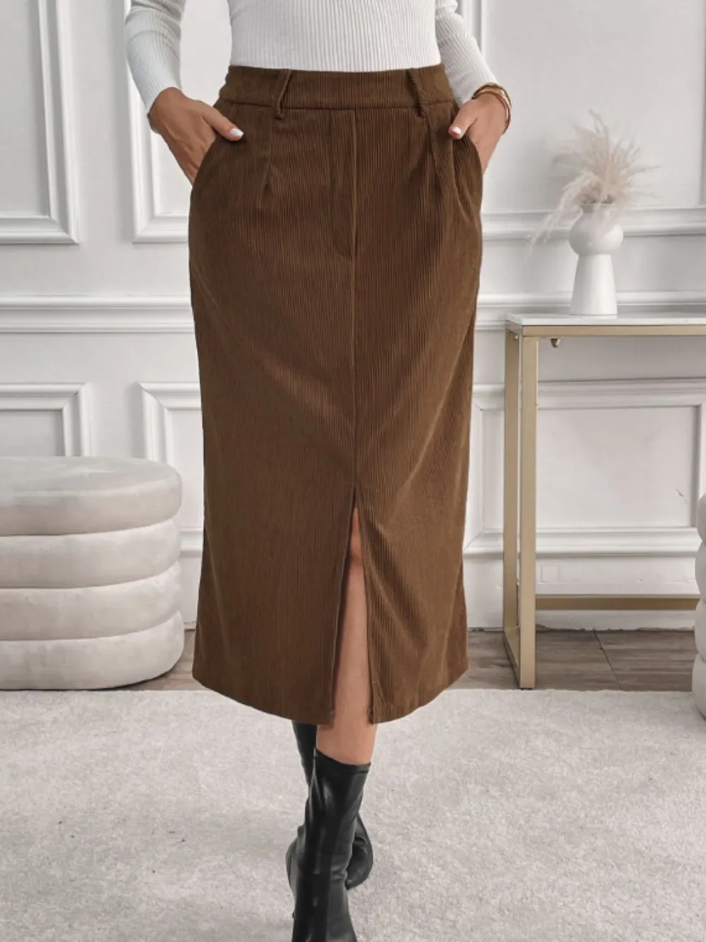 Slit Midi Pockets So Skirt