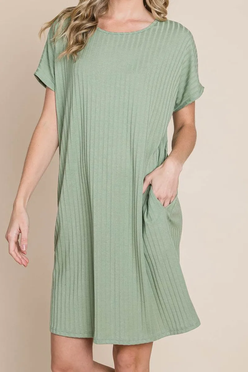 Ribbed Round Neck Short Sleeve Casual Dress