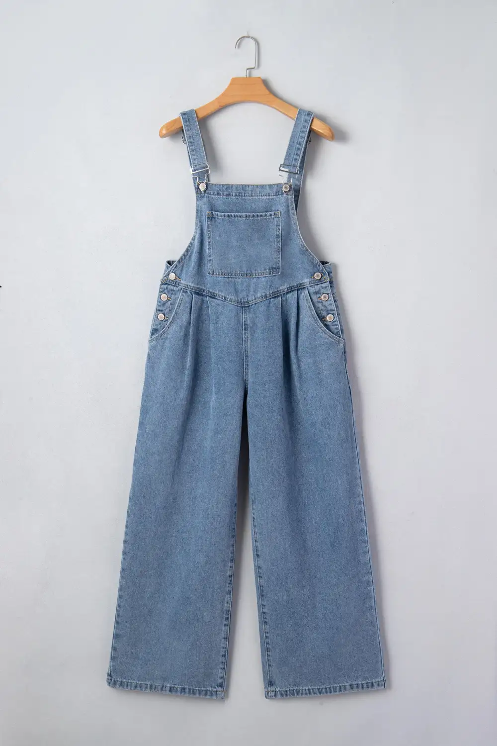 Pleated Wide Leg Retro Pocketed Denim Jumpsuit