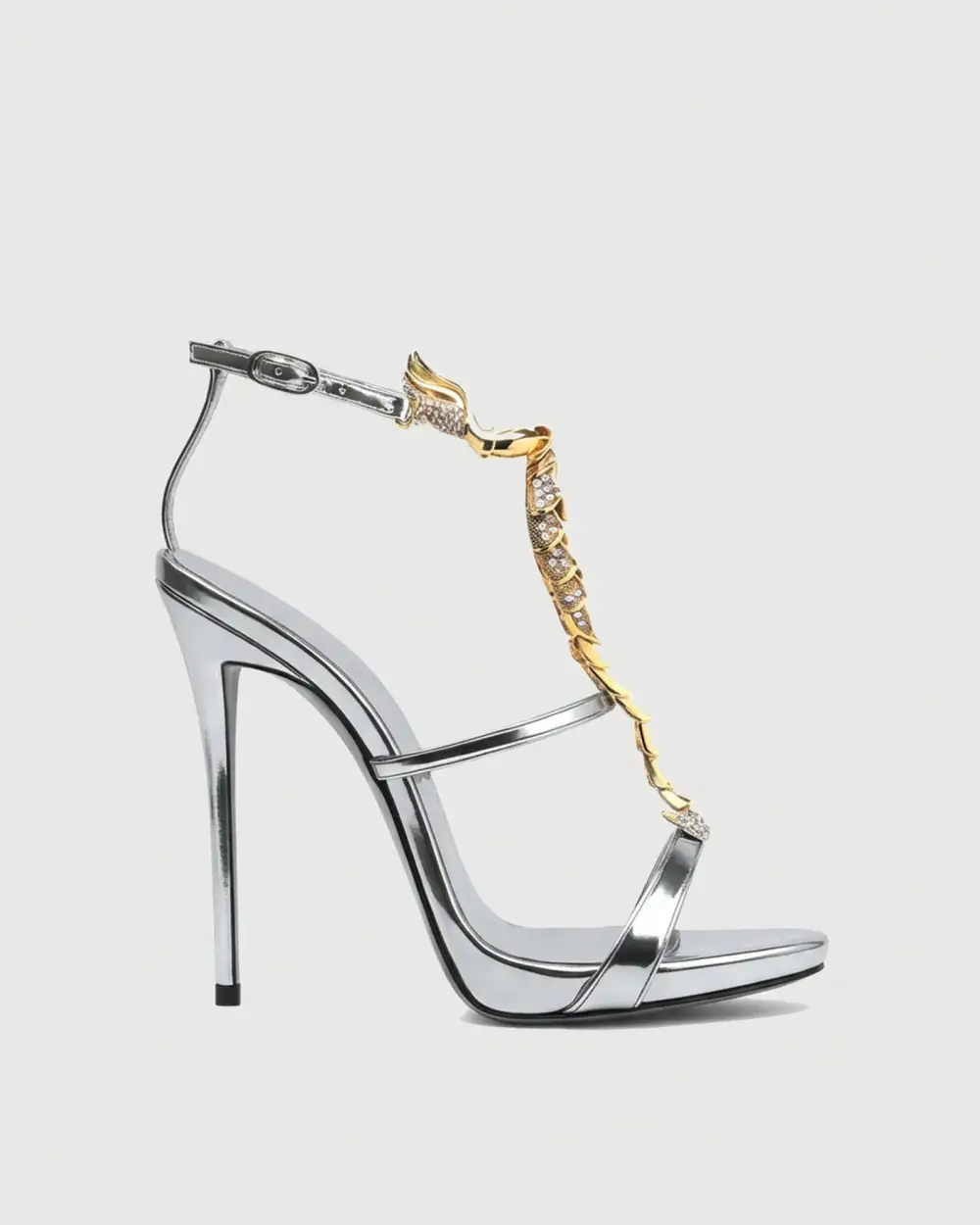 Rhinestone Scorpion Strap Sandals in Silver