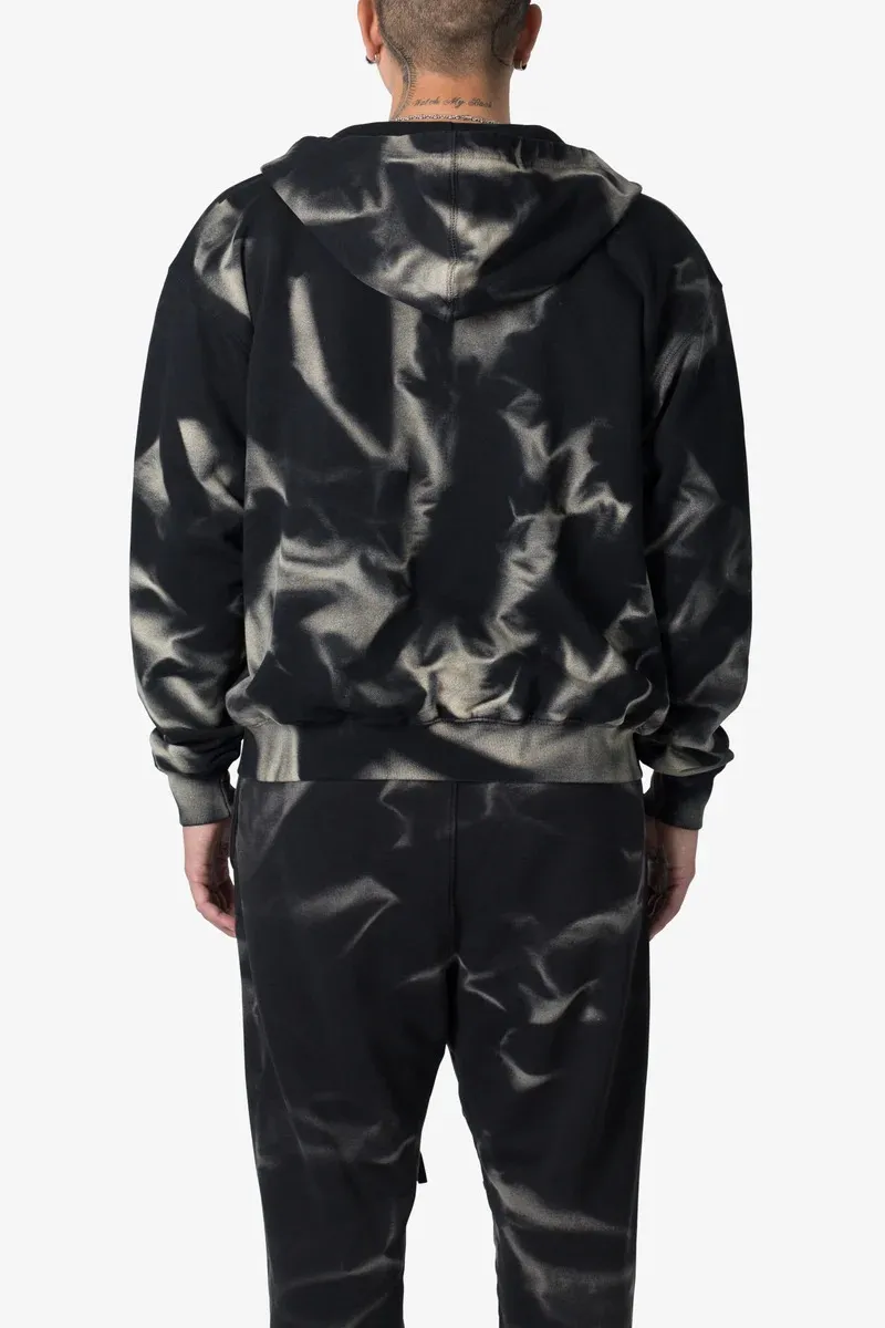 BLACK TIE DYE ZIP UP HOODIE
