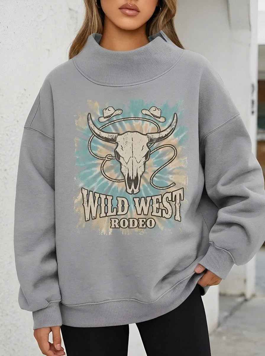 Wild West Rodeo Bull Casual Hoodie Sweatshirt
