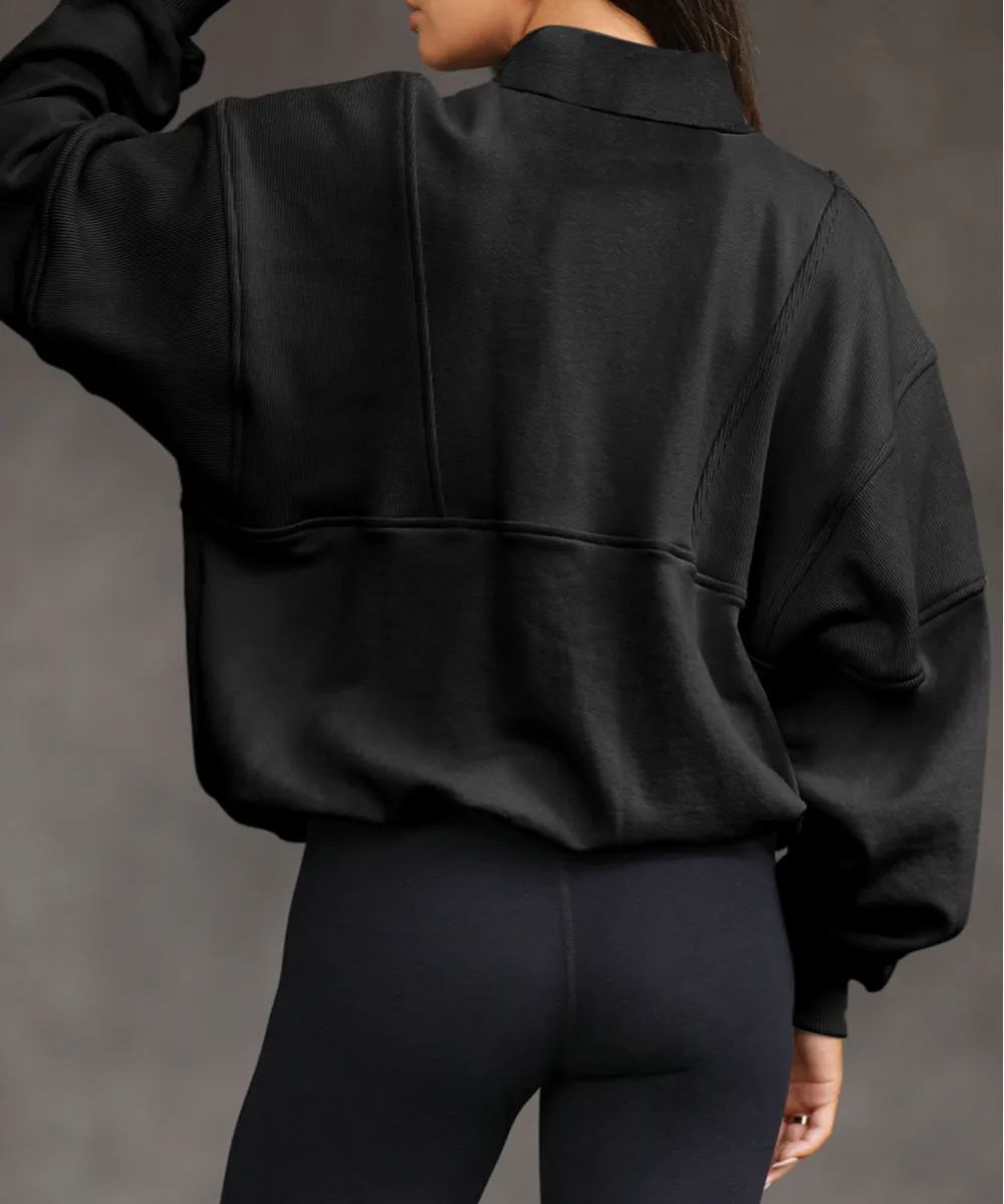Zip Detail Exposed Seam Zip Pullover Sweatshirt