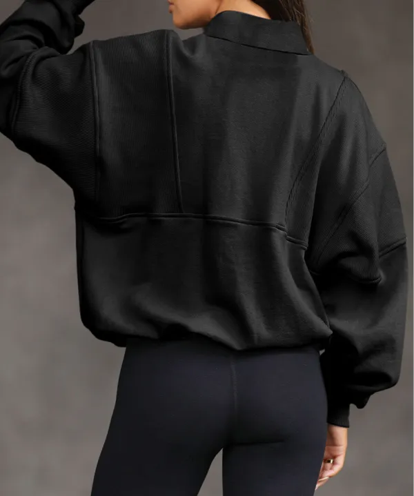 Zip Detail Exposed Seam Zip Pullover Sweatshirt