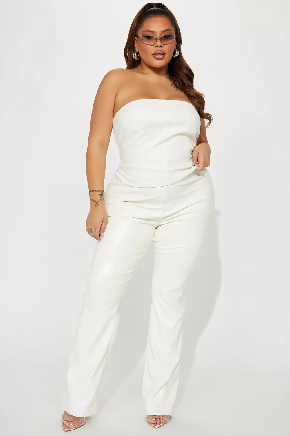 Turning Heads Faux Leather Pant Set - Cream