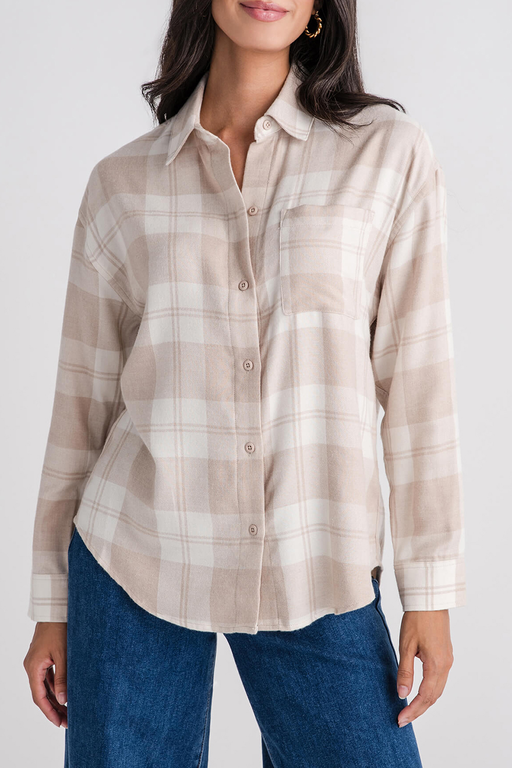 Z Supply River Plaid Button Up Shirt - putty