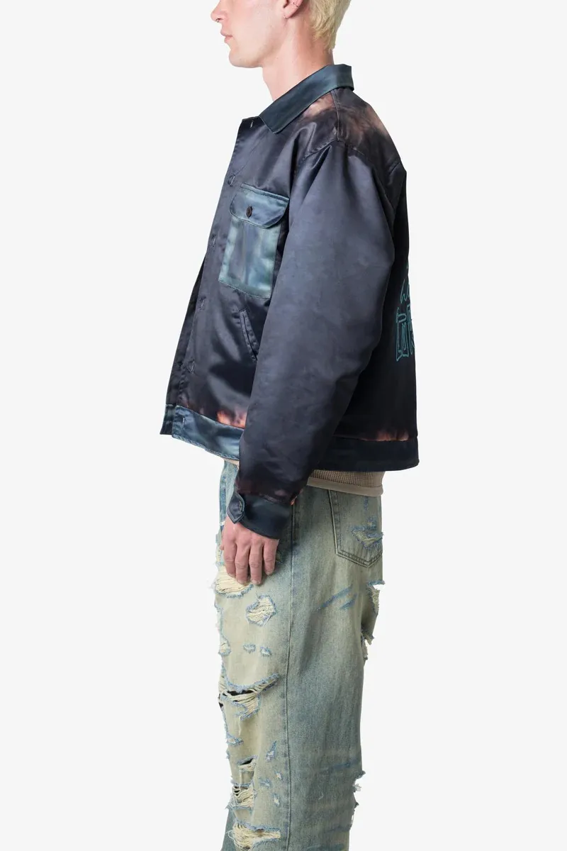 DARK BLUE TIE DYE SATIN JACKET