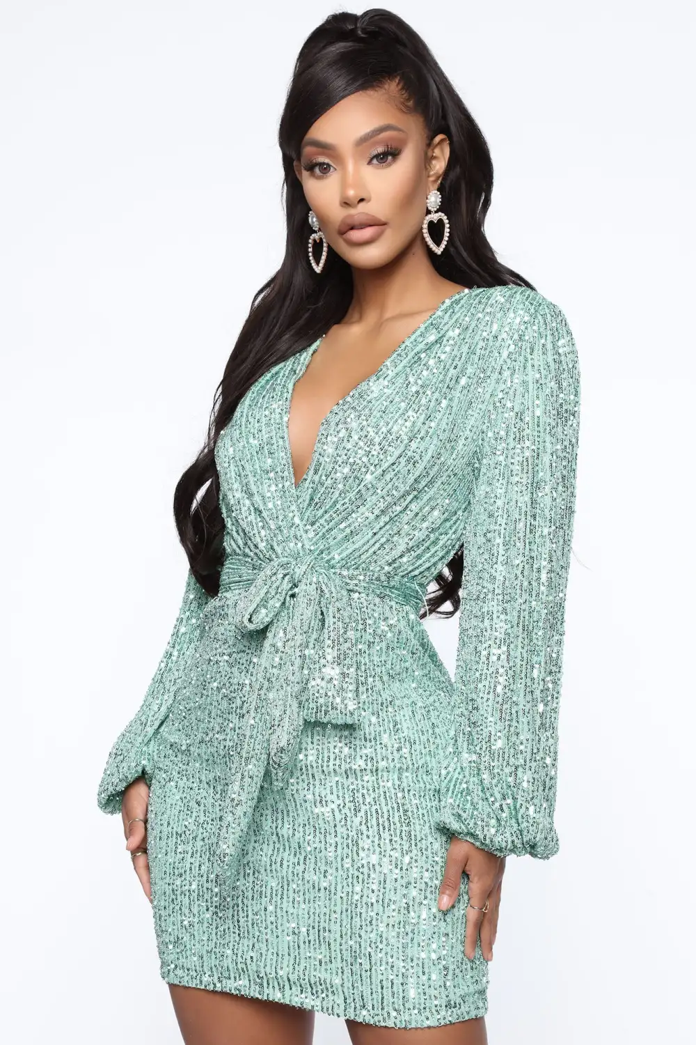 Seeing The Stars Sequin Mini Dress - Mint