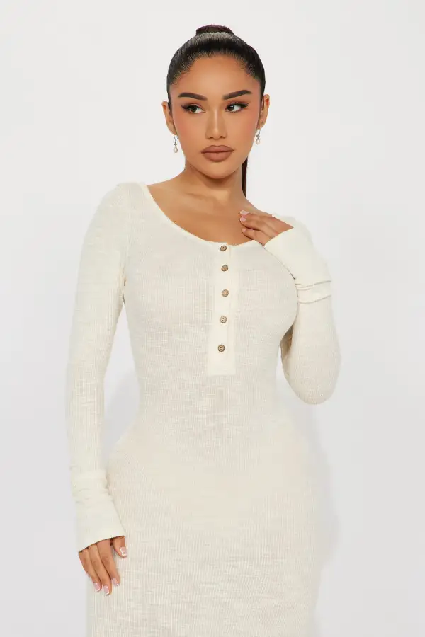 Come With Me Ribbed Maxi Dress - Cream