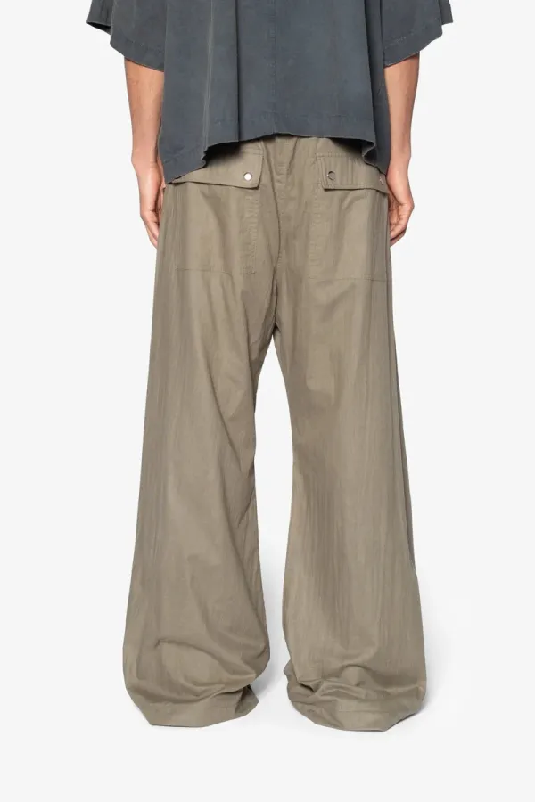 KHAKI ELASTIC WAIST WIDE LEG PANTS