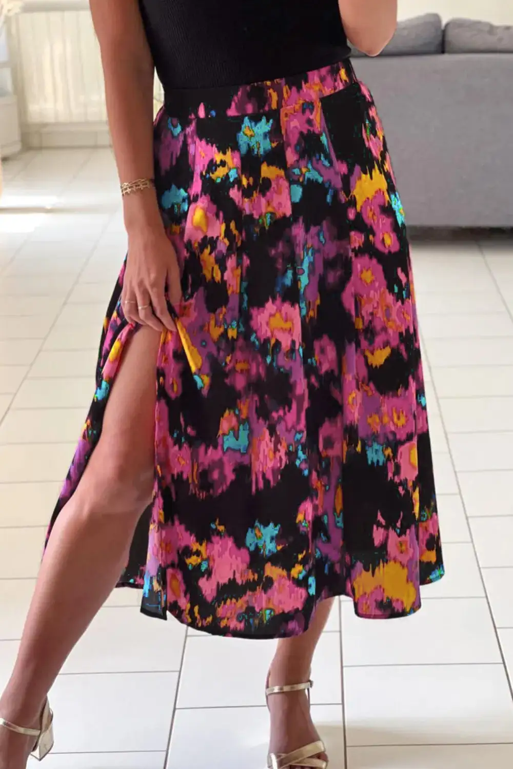Daytime Floral Print Pleated Skirt