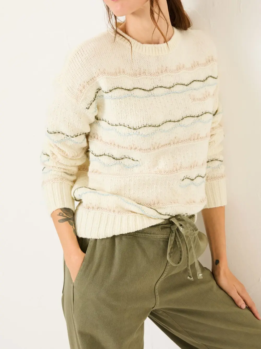 Suki Ivory Pattern Knitted Crew Neck Jumper