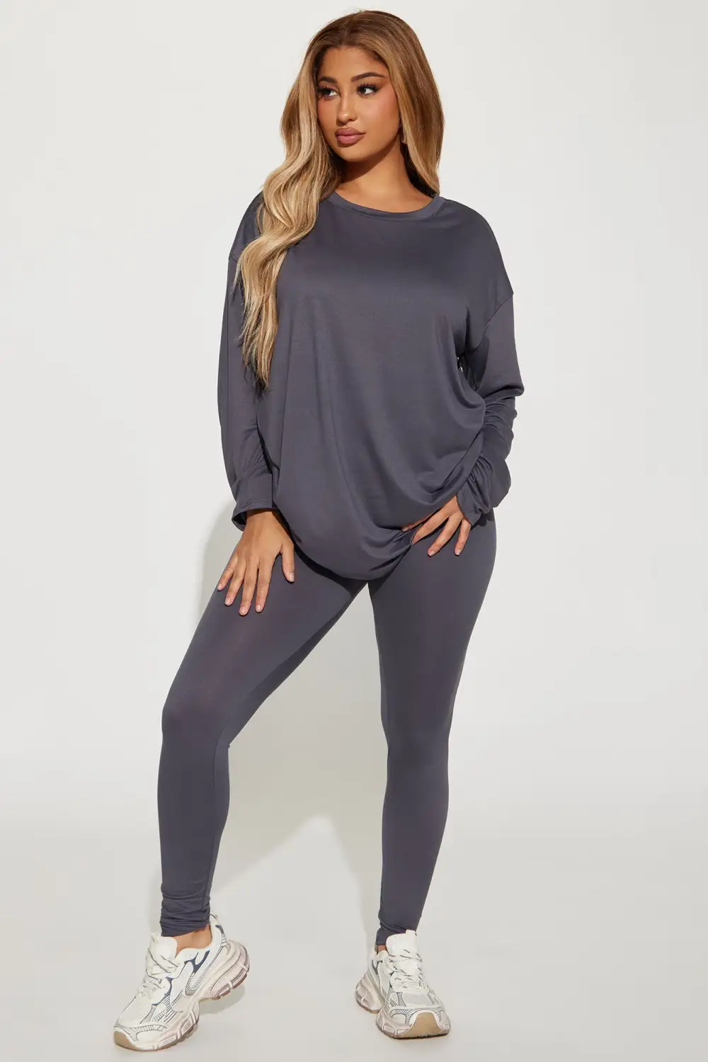 Weekend Vibes Long Sleeve Set - Charcoal