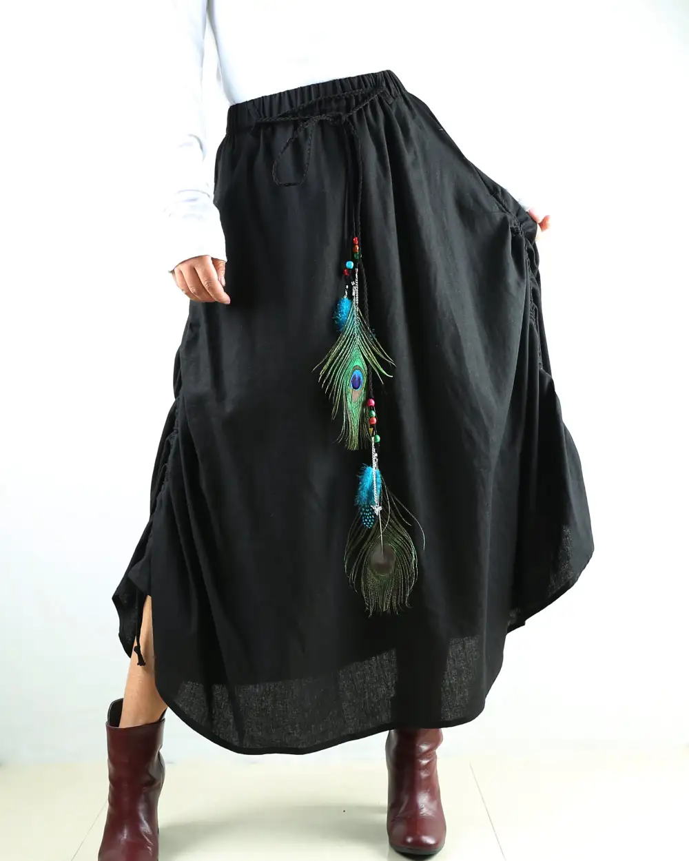 Elastic Waist Linen A Line Maxi Skirt