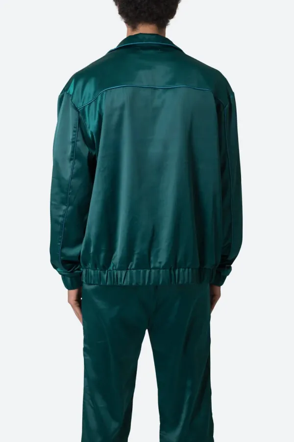EMERALD GREEN SATIN TRACK JACKET