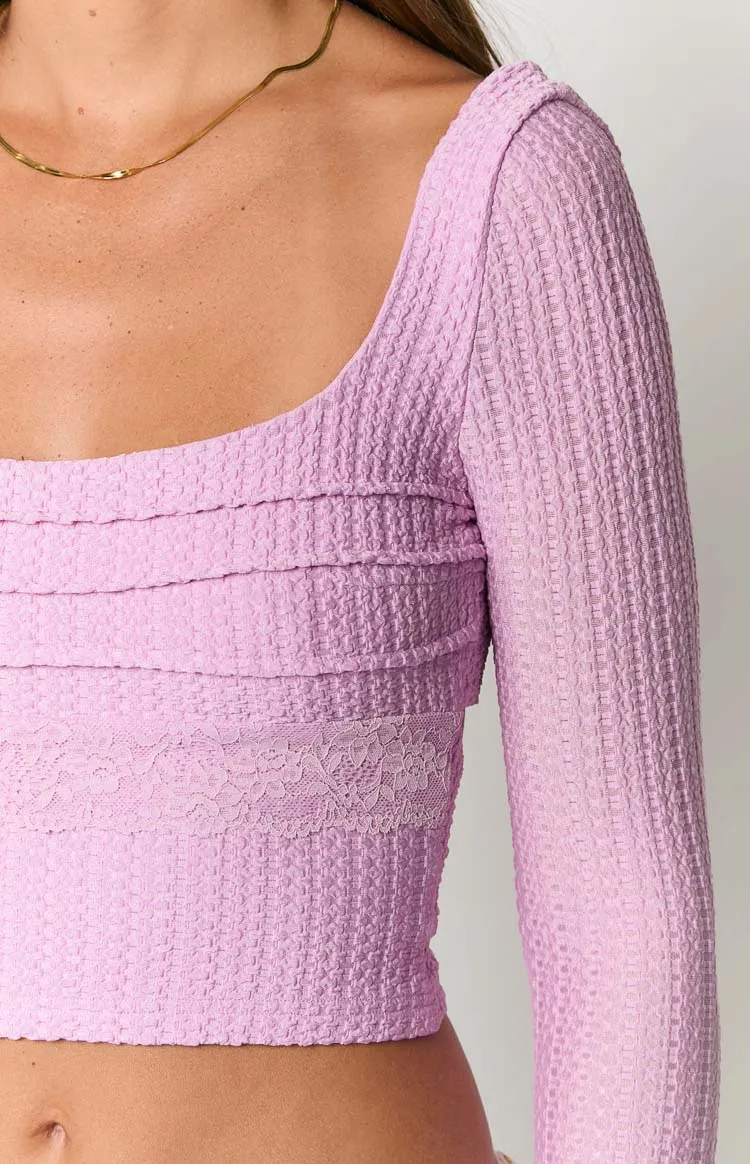 Light Blue Square Neck Long Sleeve Crop Top