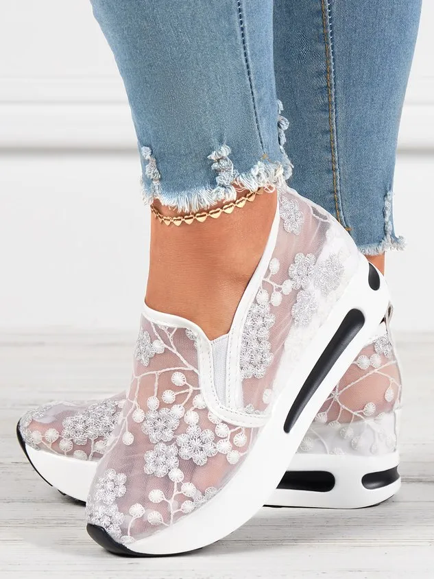 Floral Embroidery Breathable Sheer Mesh Sneakers