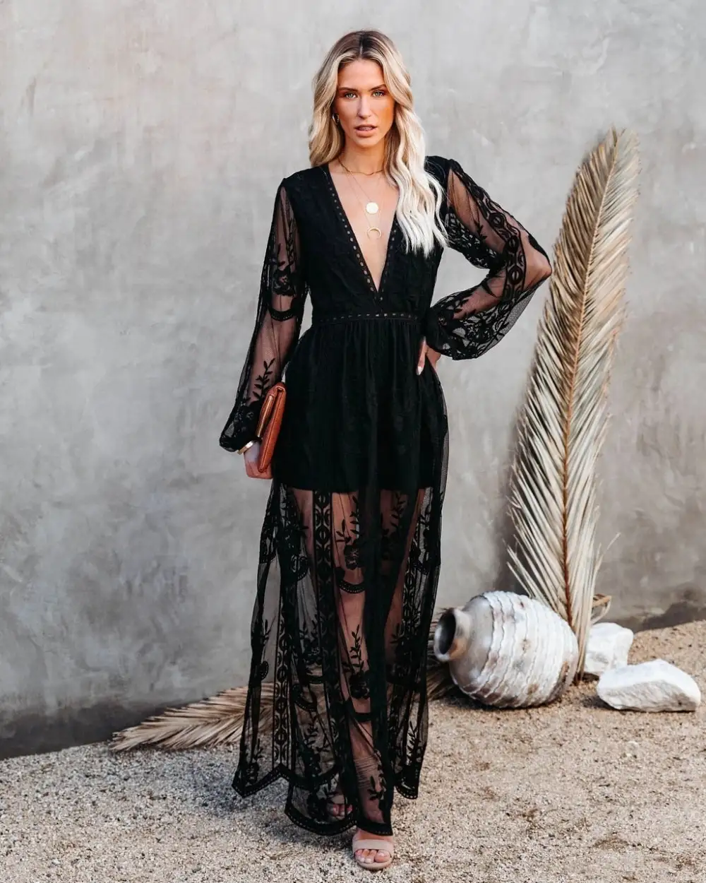 Mystical Moonlight Lace Boho Maxi Dress