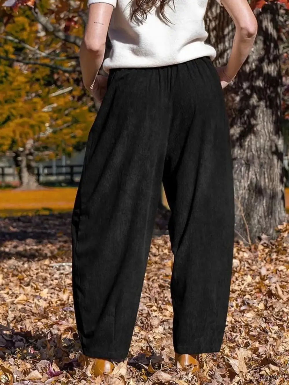 Corduroy Wide Leg Pants With Pocket