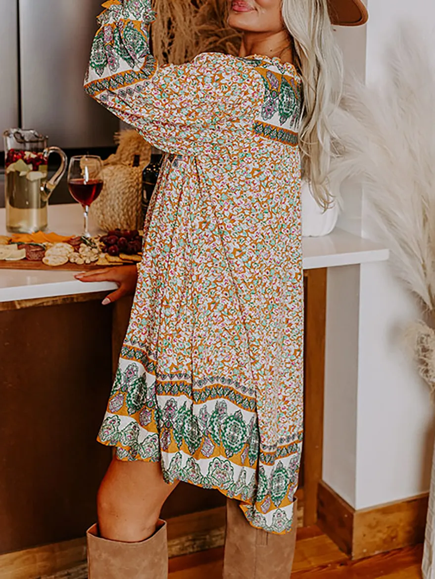 Floral Print Long Sleeve Dress