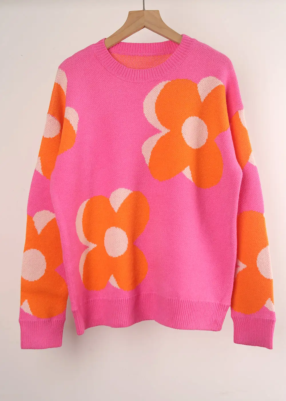 Printed Round Neck Big Flower Sweater