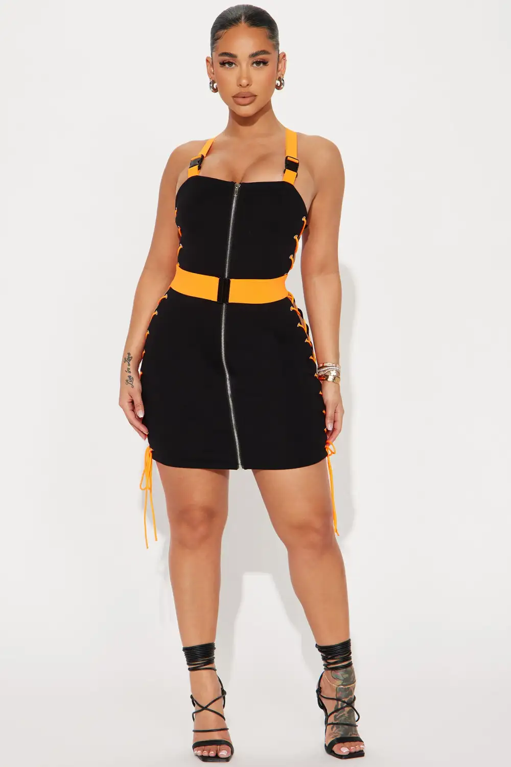 Strapped together Mini Dress - Black/combo