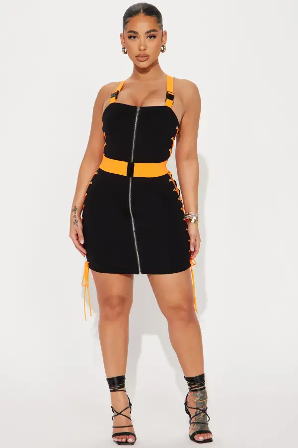 Strapped together Mini Dress - Black/combo