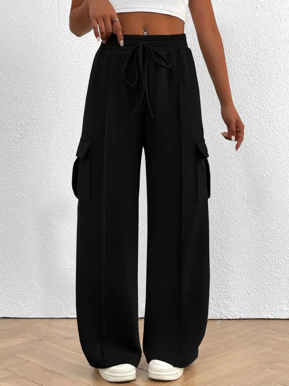 Casual High Waist Cargo Pants with Drawstring